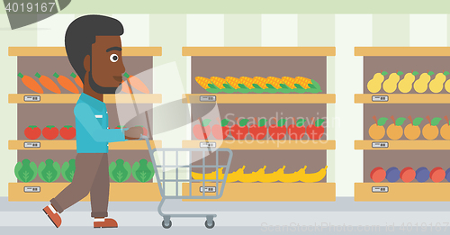 Image of Customer with shopping cart vector illustration.