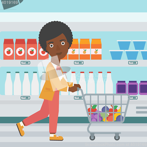 Image of Customer with trolley vector illustration.