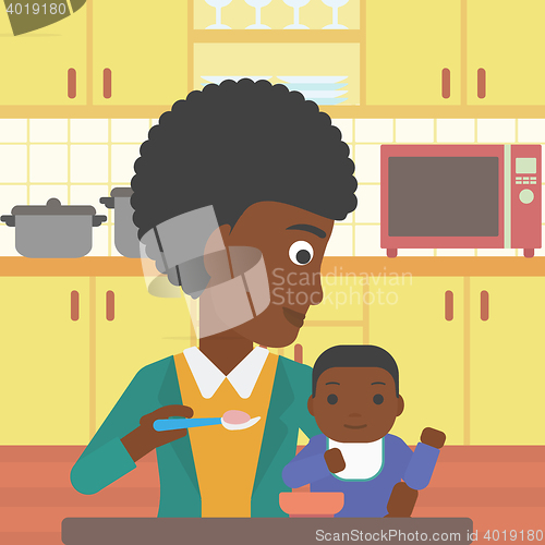 Image of Mother feeding baby vector illustration.