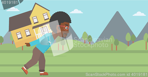 Image of Man carrying house vector illustration.