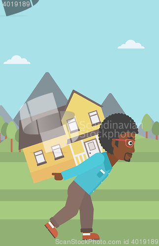 Image of Man carrying house vector illustration.