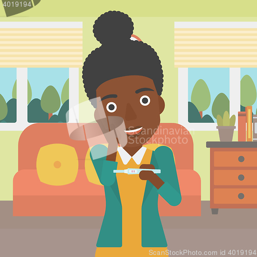 Image of Woman with pregnancy test vector illustration.