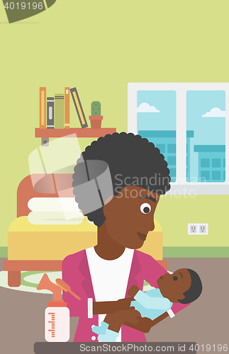 Image of Mother with baby and breast pump.