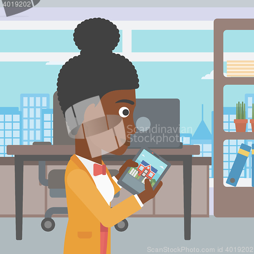 Image of Woman looking for house vector illustration.