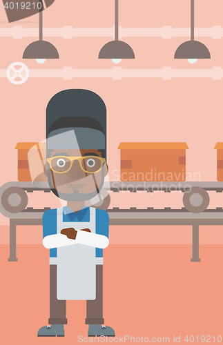 Image of Confident smiling welder vector illustration.
