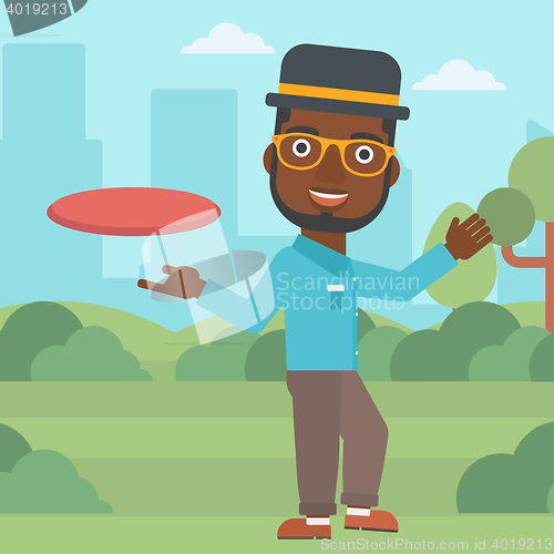 Image of Man playing flying disc vector illustration.