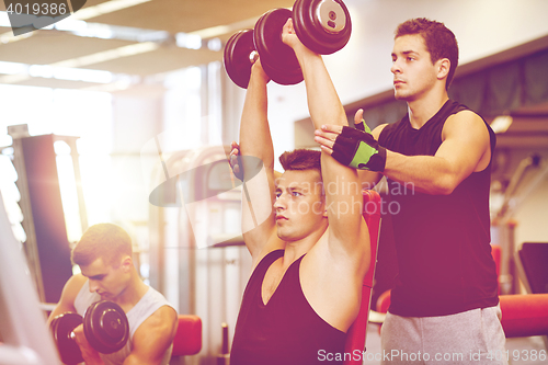 Image of group of men with dumbbells in gym