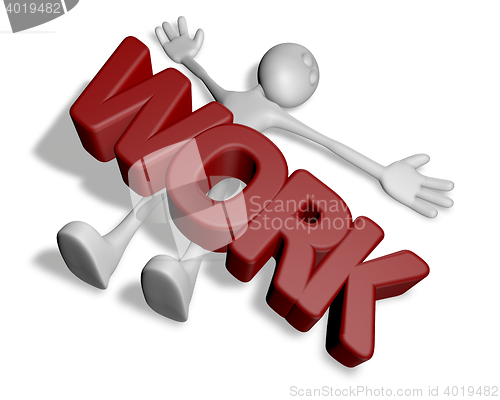 Image of cartoon guy under the word work - 3d rendering