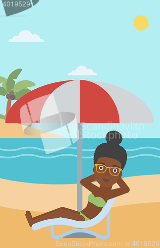 Image of Woman relaxing on beach chair vector illustration.