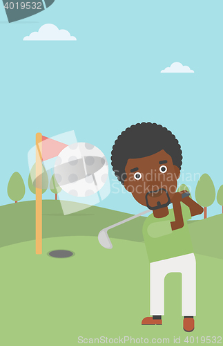Image of Golfer hitting the ball vector illustration.