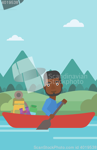 Image of Man riding in kayak vector illustration.