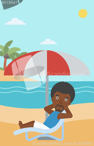 Image of Man relaxing on beach chair vector illustration.