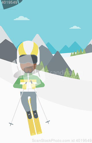 Image of Young man skiing vector illustration.