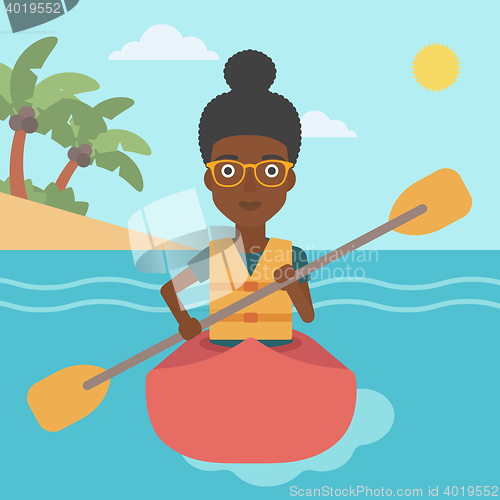 Image of Woman riding in kayak vector illustration.