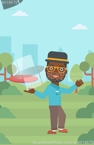 Image of Man playing flying disc vector illustration.