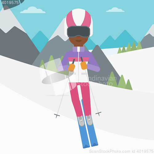 Image of Young woman skiing vector illustration.