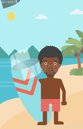 Image of Surfer holding surfboard vector illustration.
