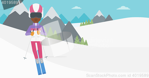 Image of Young woman skiing vector illustration.