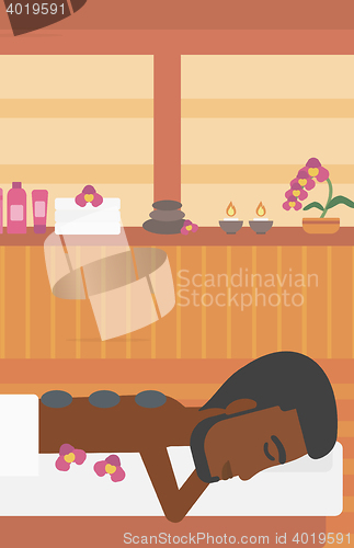 Image of Man getting stone therapy vector illustration.