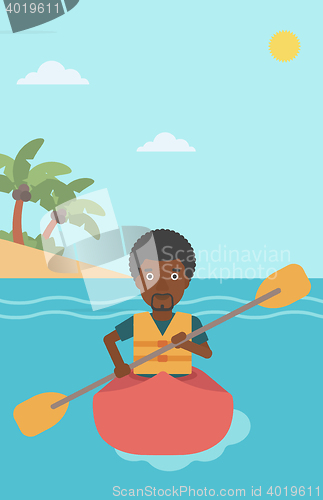 Image of Man riding in kayak vector illustration.