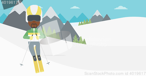 Image of Young man skiing vector illustration.