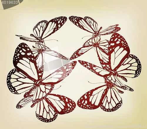 Image of beauty butterflies. 3D illustration. Vintage style.