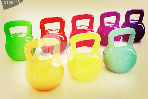 Image of Colorful weights . 3D illustration. Vintage style.