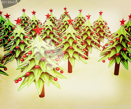 Image of Christmas trees. 3D illustration. Vintage style.