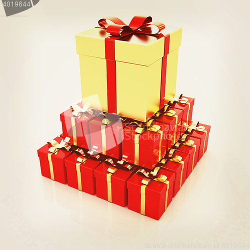 Image of Bright christmas gifts. 3D illustration. Vintage style.