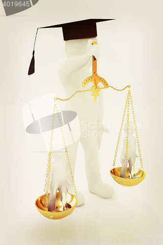 Image of 3d man - magistrate with gold scales. 3D illustration. Vintage s