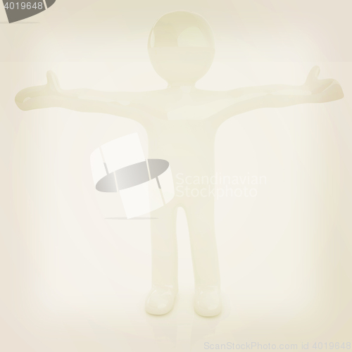 Image of 3D man happy man with wide open hands . 3D illustration. Vintage