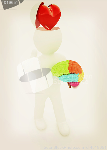 Image of 3d people - man with half head, brain and trumb up. Love concept