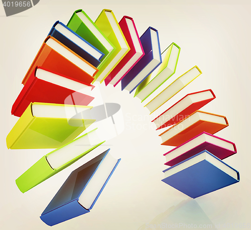 Image of Colorful books like the rainbow . 3D illustration. Vintage style