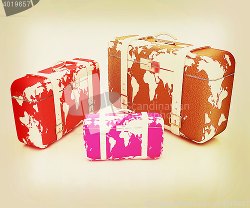 Image of suitcases for travel . 3D illustration. Vintage style.