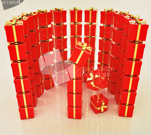 Image of Bright christmas gifts on a white background . 3D illustration. 
