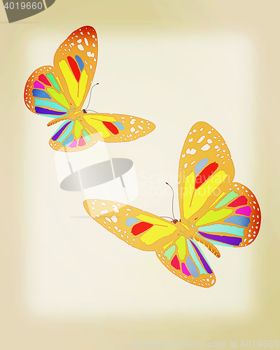 Image of beauty butterflies. 3D illustration. Vintage style.