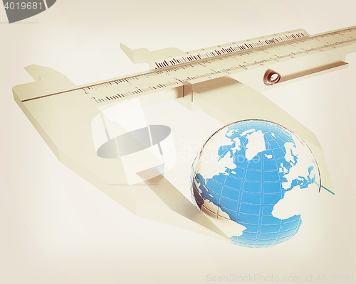 Image of Vernier caliper measures the Earth. Global 3d concept . 3D illus