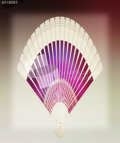 Image of Colorful hand fan . 3D illustration. Vintage style.