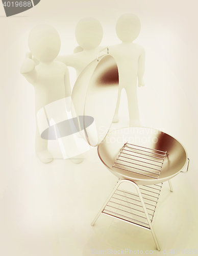 Image of 3d man with barbeque. 3D illustration. Vintage style.