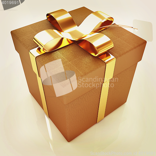 Image of Leather gift-box with gold ribbon. 3D illustration. Vintage styl