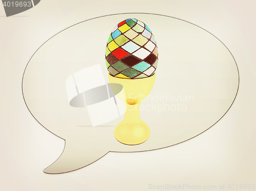 Image of messenger window icon and Easter egg on gold egg cups . 3D illus