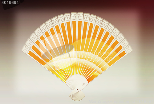 Image of Colorful hand fan. 3D illustration. Vintage style.