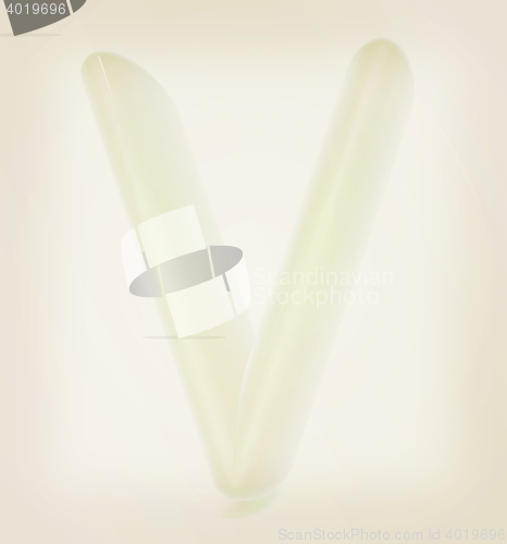 Image of Glossy alphabet. The letter \"V\". 3D illustration. Vintage style.