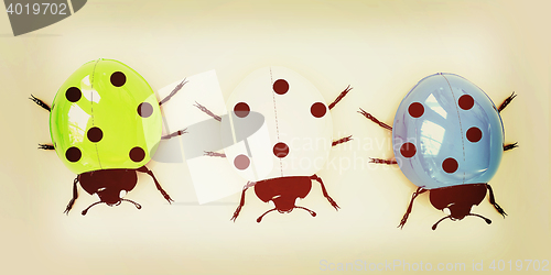 Image of Ladybirds. 3D illustration. Vintage style.