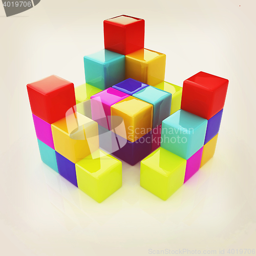 Image of colorful block diagram. 3D illustration. Vintage style.