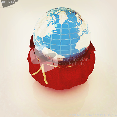 Image of Bag and earth . 3D illustration. Vintage style.