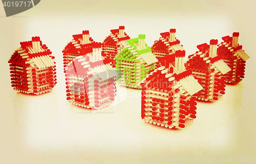 Image of Log houses from matches pattern with the best percent. 3D illust