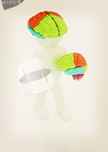 Image of 3d people - man with a brain. 3D illustration. Vintage style.