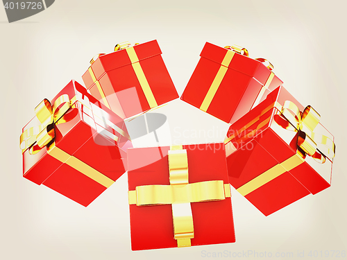 Image of Holiday gifts background . 3D illustration. Vintage style.