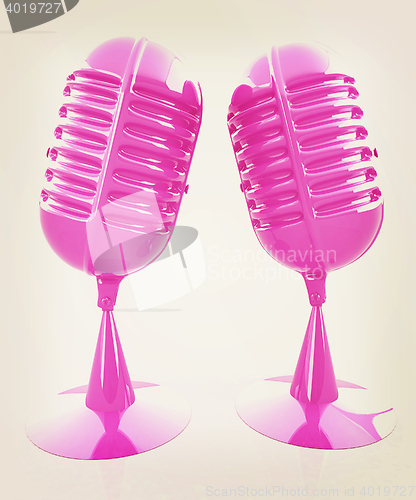 Image of Glossy microphones. 3D illustration. Vintage style.